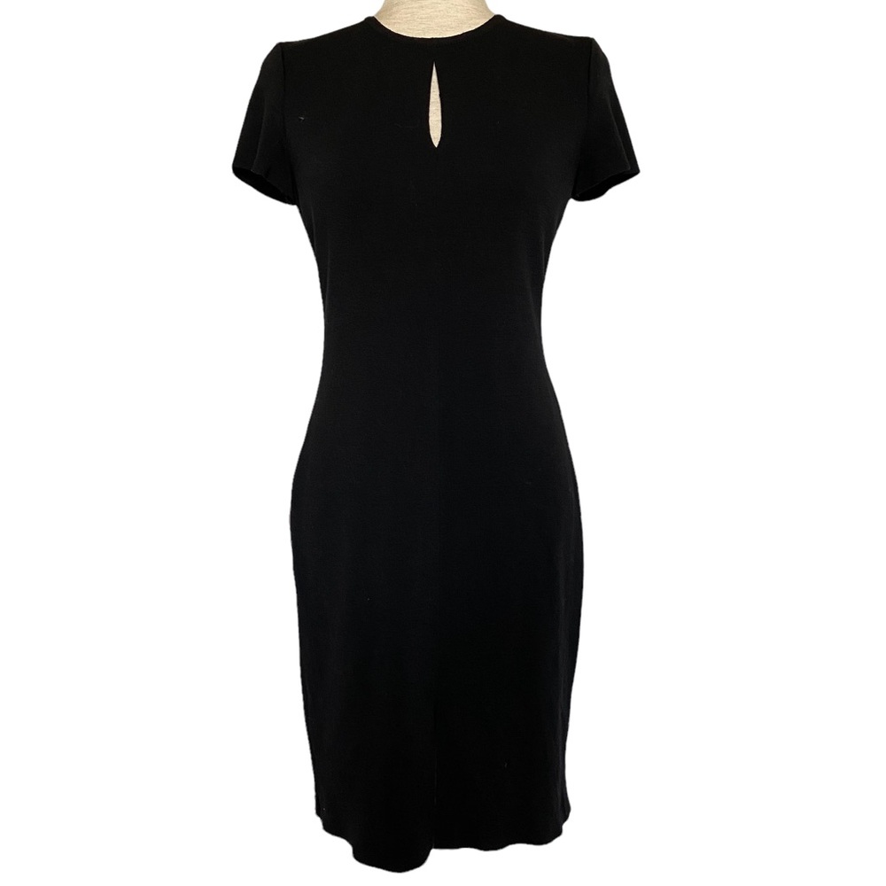 ⭐️ SOLD ⭐️ St. John Wool Blend Knit Key Hole Sheath Dress Size 4 Black - Picture 2 of 11